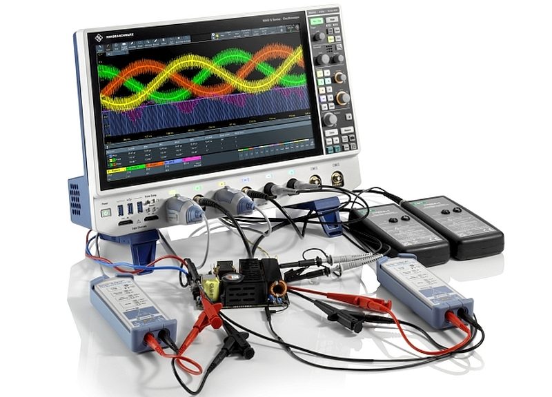 MXO 5 series oscilloscopes from Rohde & Schwarz with test probes.